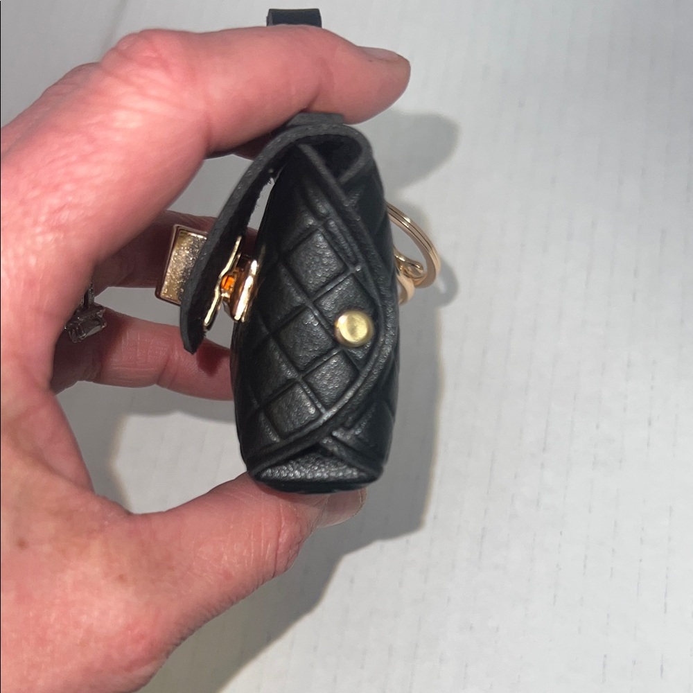 Elegant Black Quilted Mini Bag Keychain - Picture 2 of 4